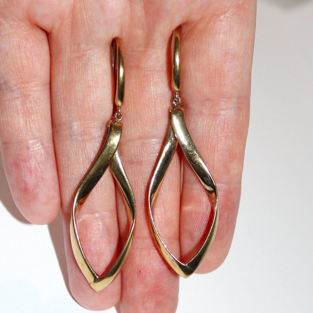 Goldtone Sterling Silver Elongated Hoop Earrings - Picture 5 of 5